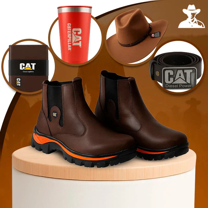 Men's Adventure Boot Kit in Genuine Leather and Orthopedic Insole + GIFTS: Hat, Belt, Wallet and Cup