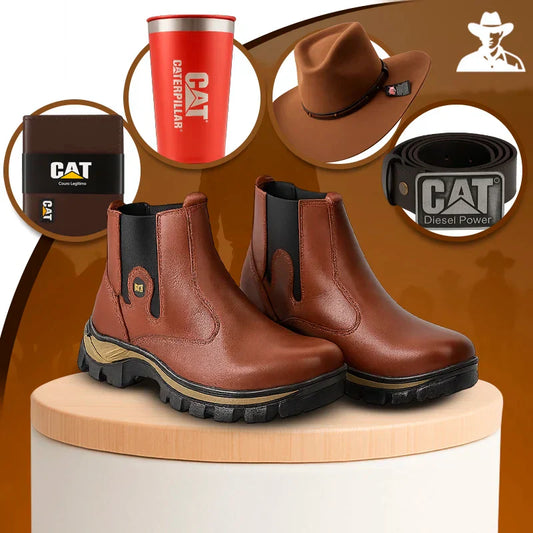 Men's Adventure Boot Kit in Genuine Leather and Orthopedic Insole + GIFTS: Hat, Belt, Wallet and Cup
