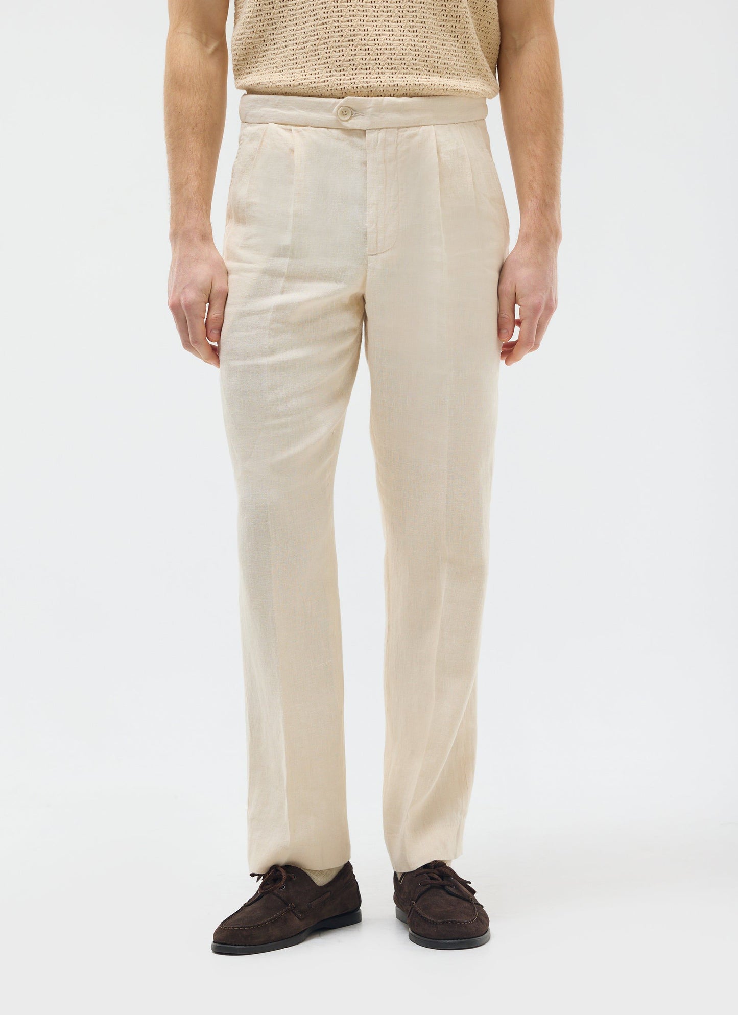 Pleated Tailored Trousers | Linen | Stone