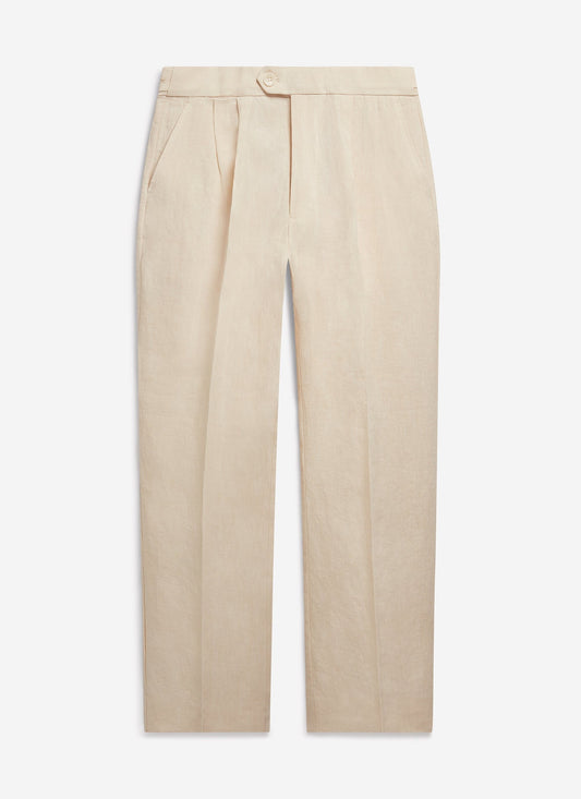 Pleated Tailored Trousers | Linen | Stone